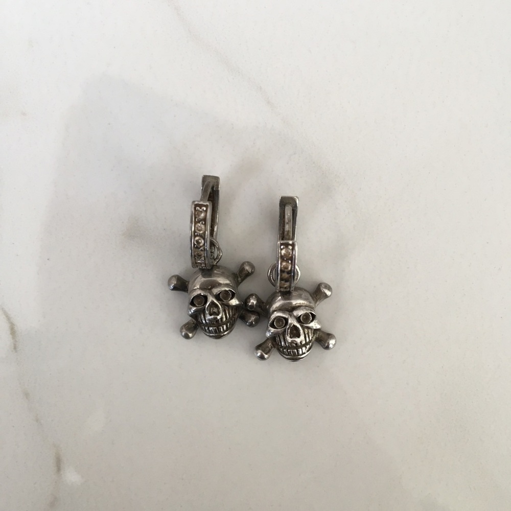 Skull Dangle Earrings- Sterling/CZ Rhinestone